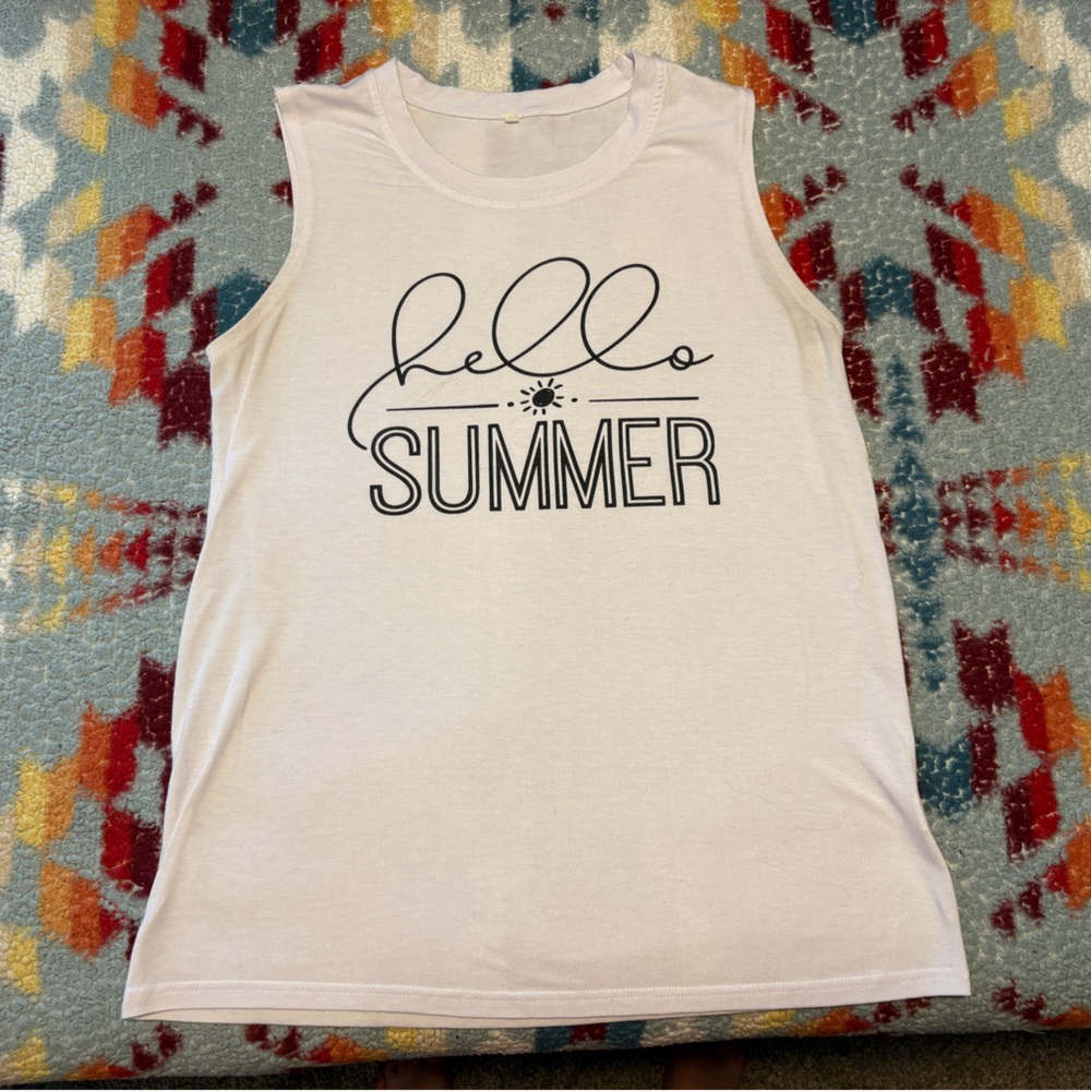 White Sleeveless 'Hello Summer' Top